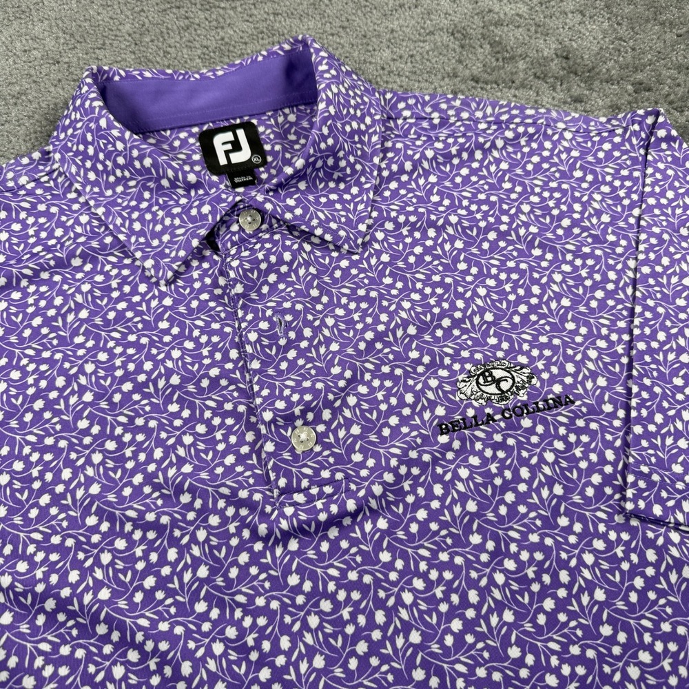 FootJoy Mens XL Purple Floral Bella Collina Golf Polo Shirt Short Sleeve